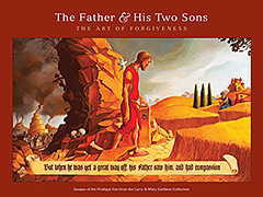 The Father and His Two Sons: The Art of Forgiveness, art & writings inspired by the parable of the Prodigal Son from the Larry & Mary Gerbens Collection - introduction by Larry Gerbens, foreword by Rev. Scott Hoezee & commentary by Nicholas Wolterstorff. The Father and His Two Sons: Images Inspired by The Prodigal Son is for sale from Eyekons Books. Artists represented in The Father and His Two Sons are Rembrandt van Rijn, John August Swanson, J.J. Tissot, Laura James, Steve Prince, Thomas Hart Benton, Jesus Mafa, Karl Kwekel, Julie Quinn, Robert Barnum, Matt and Amy Vander Pol, Joel Tanis, Jeff Condon, Athanasios Clarke, Charles Smalligan, Elmer Yazzie, Jon McDonald, Jonathan Quist, Edgar Boeve, Carol McCrady and others.