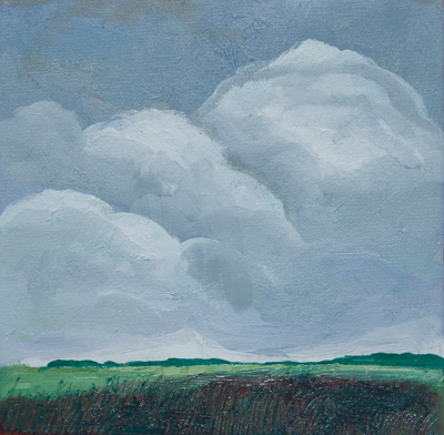 Chris Stoffel Overvoorde painting, Clouds above Green Fields, Manitoba, for sale from Eyekons Gallery