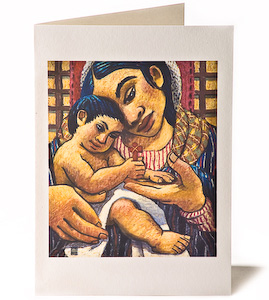 Madonna & Child with Brown Cross, Giclee Christmas Card by Wayne Forte Madonna & Child with Brown Cross, Giclee Christmas Card by Wayne Forte