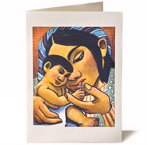 Madonna & Child: Wooden Cross, Giclee Christmas Card by Wayne Forte Madonna & Child: Wooden Cross, Giclee Christmas Card by Wayne Forte