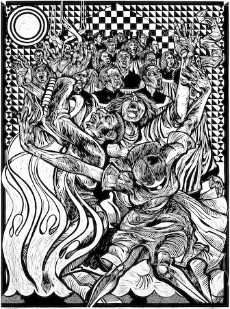 Jubilee, a linocut - woodcut by New Orleans artist Steve Prince