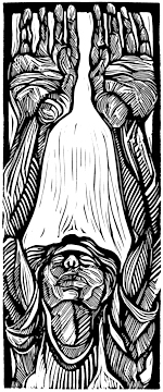 Surrender, a linocut - woodcut print by New Orleans artist Steve Prince