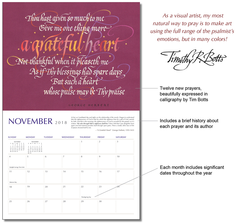 Prayer - The Poetry of the Soul - Prayers through the Ages - 2018 Calendar by Calligrapher Tim Botts
