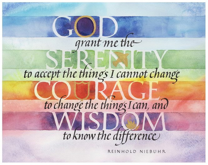Timothy R. Botts original calligraphy of the Reinhold Niebuhr “Serenity Prayer” from the Tim Botts 2018 Prayer Calendar, is for sale in the Eyekons Gallery at Eyekons.com. Tim Botts expressive calligraphy beautifully illustrates Reinhold Niebuhr’s inspiring “Serenity Prayer” – “God, grant me the serenity to accept the things I cannot change, the courage to change the things I can, and the wisdom to know the difference.” Eyekons Gallery at Eyekons.com is an online source for Tim Botts original calligraphy, fine art prints, posters and greeting cards.