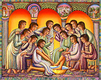 John August Swansons serigraph of Washing of the Feet is available as a Church Stock Image from the Eyekons Church Image Bank at www.eyekons.com.