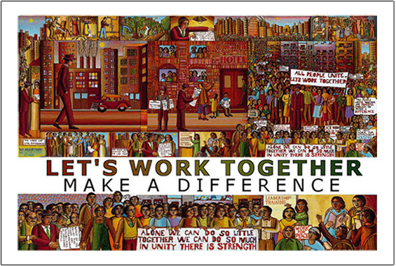 The poster of Power to the People is for sale from Eyekons Gallery, www.eyekons.com. John August Swansons poster of Power to the People is a testament to his belief in community and the power, support and love found in working together.